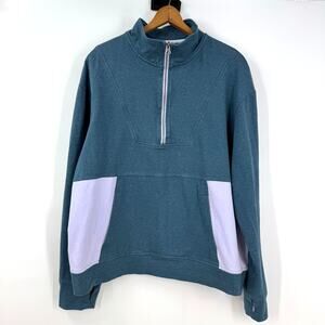 PACT Perfectly Lightweight Quarter Zip Womens XL Green Lavender Pullover Casual